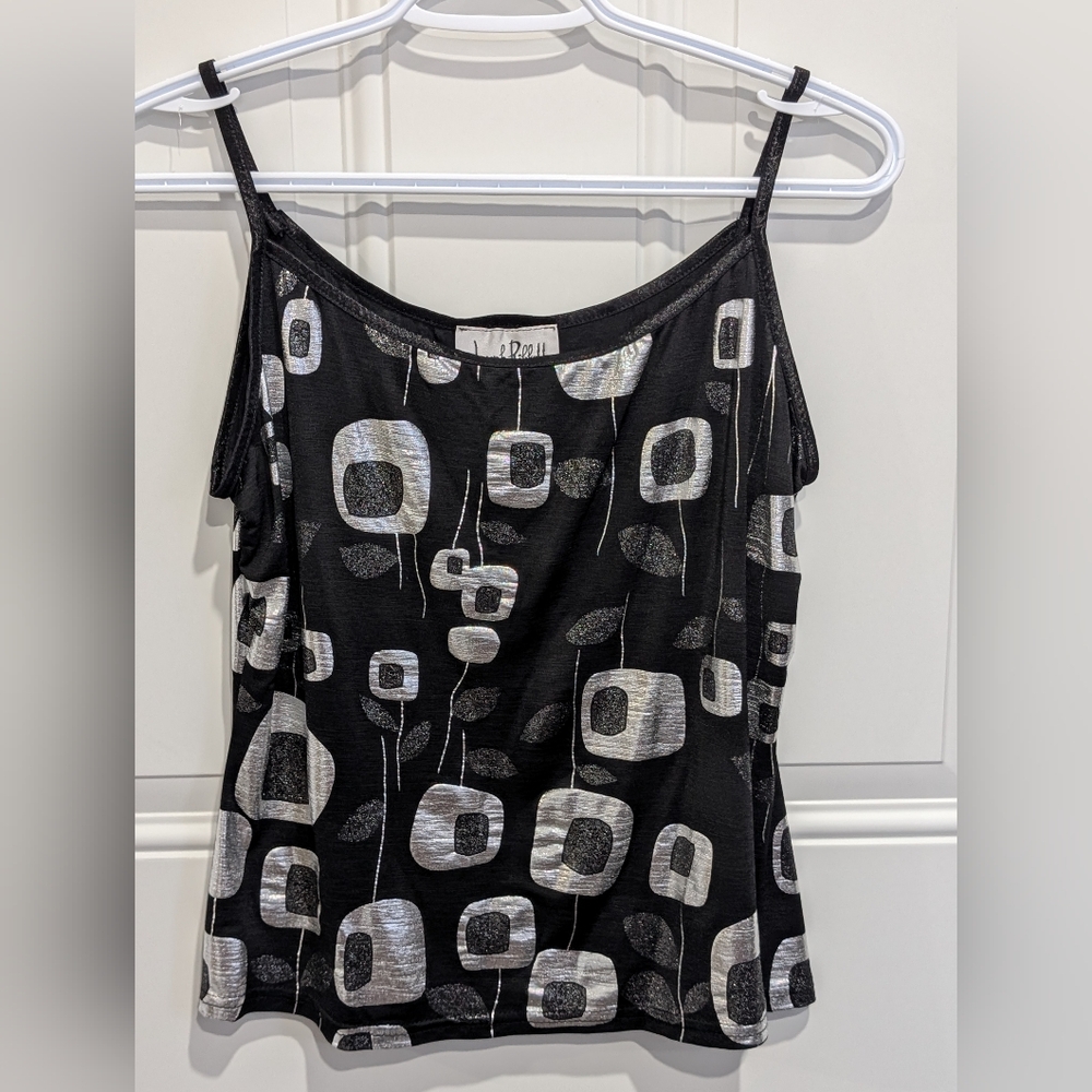 Joseph Ribkoff Black Camisole with Silver Geometric Design